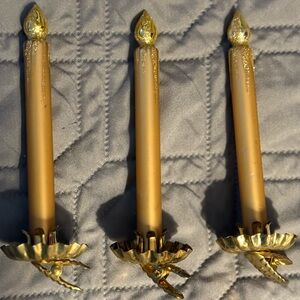 3 Vintage Gold Glass Candle Christmas Clip on Ornaments
